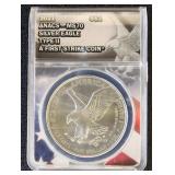 US Silver Coin 2021 Type 2 Silver Eagle Graded MS7