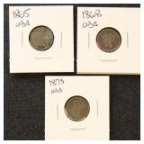 US Coins 3 Nickel Three Cent Pieces, Miscellaneous
