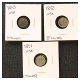 US Silver Coins 3 Silver Three Cent Pieces, Miscel