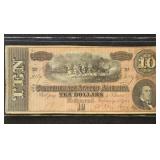 CSA Paper Money 1864 $10 Confederate States Note,