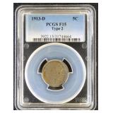 US Coin 1913-D Type II Buffalo Nickel Graded F15 b