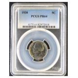 US Coin 1938 Jefferson Nickel Graded PR64 by PCGS