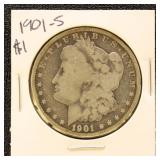 US Silver Coin 1901-S Silver Morgan Dollar, Uncirc