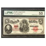 US Paper Money 1907 $5 PMG Graded 53 About Uncircu