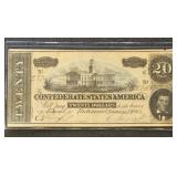 CSA Paper Money 1864 $20 Confederate States Note,