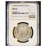 Mexico Silver Coin 1944M Pexo Graded MS65 by NGC