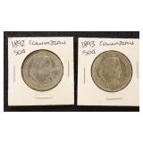 US Silver Coins 2 Columbian Expo Commemorative Hal