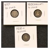 US Silver Coins 3 Seated Liberty Half Dimes, Misce