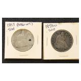 US Silver Coins 2 Seated Liberty Half Dollars, Mis