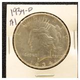 US Silver Coin 1934-D Peace Silver Dollar, Uncircu