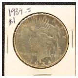 US Silver Coin 1934-S Peace Silver Dollar, Uncircu