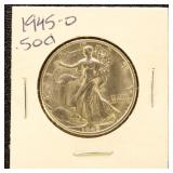 US Silver Coin 1945-D Walking Liberty Half Dollar,
