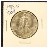 US Silver Coin 1945-S Walking Liberty Half Dollar,