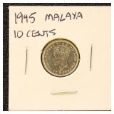 Malaya 1945 Silver Coin 10 Cent in dealer flip