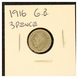 Great Britain 1916 Silver Coin 3 Pence in dealer f