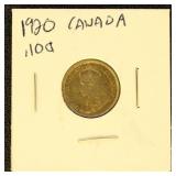 Canada 1920 Silver Coin 10c dime in dealer flip