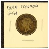 Canada 1894 Silver Coin 25c Quarter in dealer flip