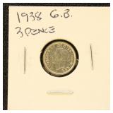 Great Britain 1938 Silver Coin 3 Pence in dealer f
