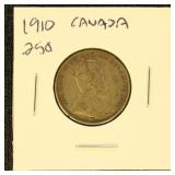 Canada 1910 Silver Coin 25c Quarter in dealer flip