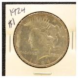 US Silver Coin 1924 Peace Silver Dollar, Uncircula