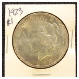 US Silver Coin 1923 Peace Silver Dollar, Uncircula