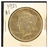 US Silver Coin 1921 Peace Silver Dollar, About Unc