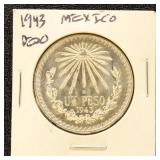 Mexico 1943 Silver Coin Peso in dealer flip