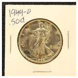 US Silver Coin 1944-D Walking Liberty Half Dollar,