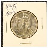 US Silver Coin 1945 Walking Liberty Half Dollar, U