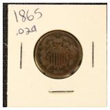 US Coin 1865 Two Cent Piece, Circulated