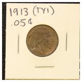 US Coin 1913 Type 1 Buffalo Nickel, Circulated