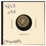 US Silver Coin 1852 Silver Three Cent Piece, Circu