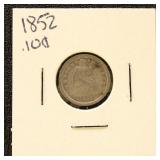 US Silver Coin 1852 Seated Liberty Dime, Circulate