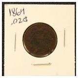US Coin 1864 Two Cent Piece, Circulated