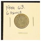 Great Britain 1944 Silver Coin 6 Pence in dealer f