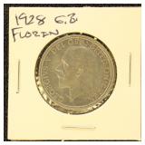 Great Britain 1928 Silver Coin Florin in dealer fl