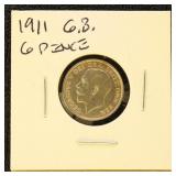 Great Britain 1911 Silver Coin 6 Pence in dealer f