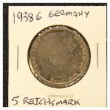 Germany 1938-G Coin 5 Reichsmark in dealer flip