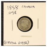 Canada 1858 Silver Coin small date 5c in dealer fl