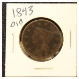 US Coin 1843 Liberty Head Large Cent, Circulated