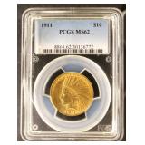US Gold Coin 1911 $10 Indian Graded MS62 by PCGS