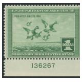 US Stamps #RW4 Mint NH Plate Number Single