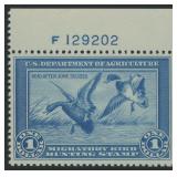US Stamps #RW1 Mint NH Plate Number Single