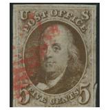 US Stamp #1 Used with thins and edge tears CV $425