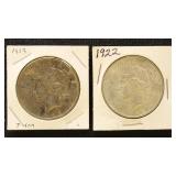 US Silver Coins 2 Peace $1 : 1922, 1923 in dealer