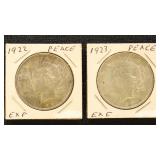 US Silver Coins 2 Peace $1 : 1922, 1923 in dealer