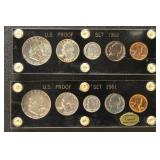 US Silver Coins 3 Proof Sets, 2 x 1961, one in Cap