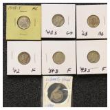 US Silver Coins 63 Mercury Dimes, 1 Barber Dime, a