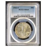 1942-S Walking Liberty Half Dollar Graded MS64 by
