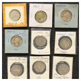 US Silver Coins 1 Barber Quarter, 4 Standing Liber